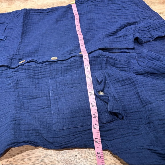 ✨Beach Lunch Lounge Women's Cuff Sleeve Romper in Blue Gauze 100% Cotton Size L - Picture 4 of 5